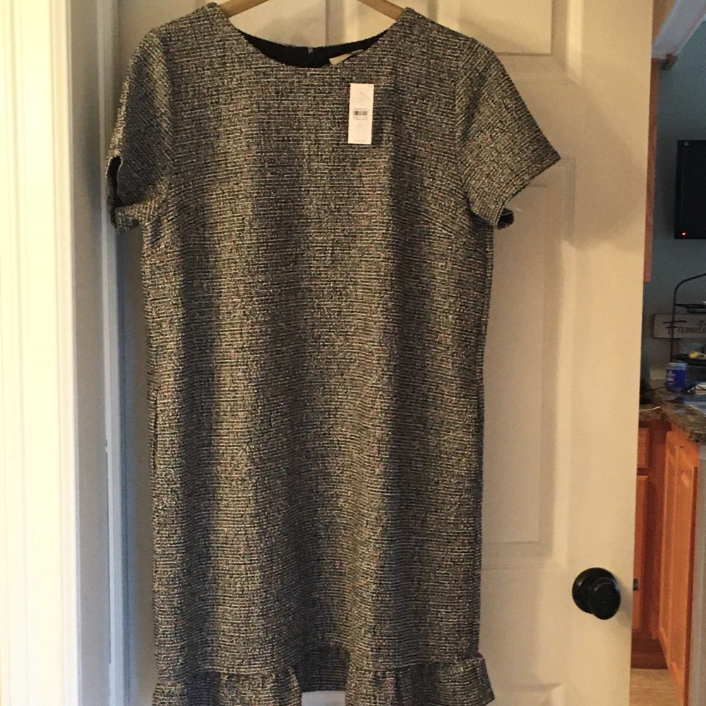 Loft tweed ruffle bottom picket shift dress